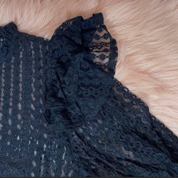 Black Sheer Crochet Mock Neck Long Sleeve Blouse - Picture 5 of 6
